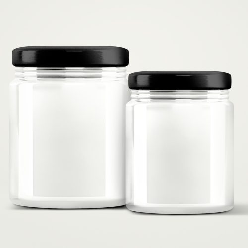 Empty glass jars, food product packaging with design space Empty glass jars, food product packaging with design space